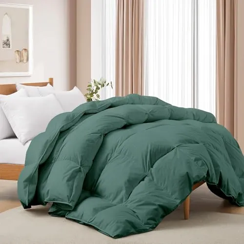 Deodar Edredón de Plumas Cama 135/150 Todas Estaciones 2 Personas, Relleno Pluma y Plumón de Ganso 420 GR/m², Funda Nórdica 100% Algodón, Lavar, Öko-Tex y RDS (Verde, 220x240cm)