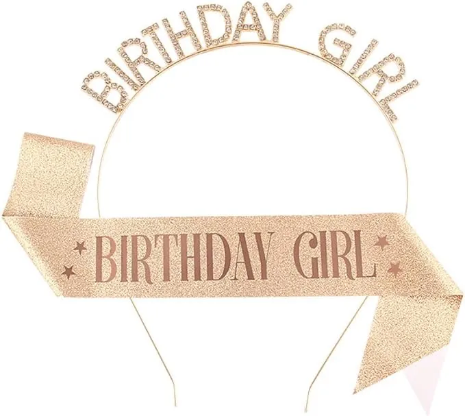 Corona Banda Cumpleaños, Mujer Tiara Corona y Faja de Oro Cinturón de Cumpleaños,Corona de Diamantes Velas,Topper per Mujer "Birthday Girl"Cumpleaños Decoración,bueno para mujeres, fiestas