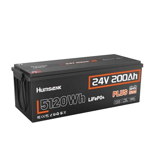 Humsienk Batería Litio 24V 200Ah LiFePO4 con BMS 250A y Protección contra Bajas Temperatura, 24V 200Ah Bateria LiFePO4 para Camper, Solar,Barcos de Pesca de Róbalo, Autocaravanas, Fuera de la Red
