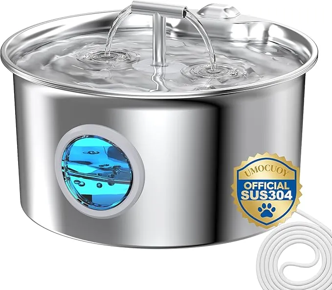 Fuente de Agua para Gatos de Acero Inoxidable: Fuente de Agua para Gatos - Fuente de Agua para Gatos de Interior - Cuenco Dispensador Automático de Agua para Mascotas