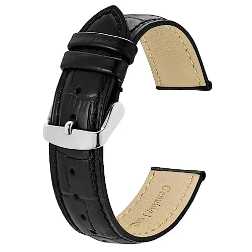 BISONSTRAP Correas de Reloj 22mm, Cuero en Relieve de Cocodrilo, Negro con Hebilla Plateada
