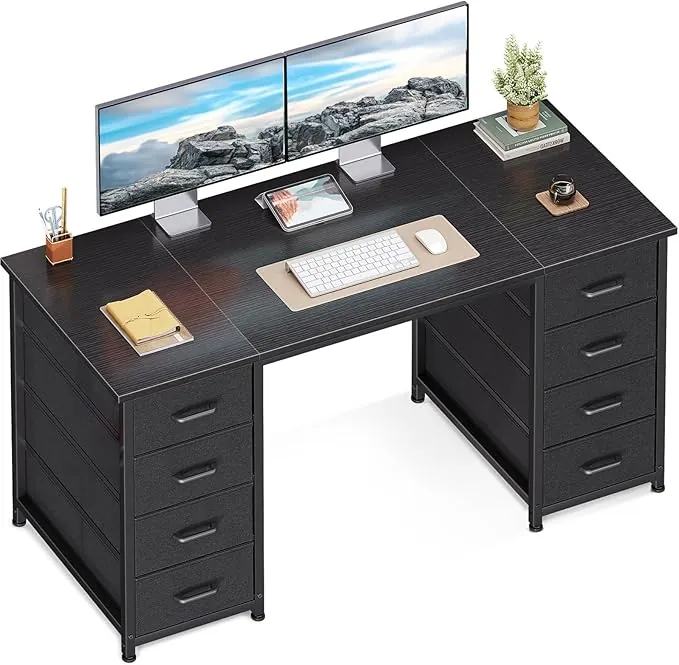 Coleshome Escritorio con 8 Cajones de Tela, 120x48cm Escritorio de Ordenador, Mesa Escritorio de Espacio Mesa de Oficina para Oficina, Estudio en Casa, Negro