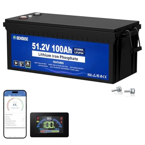 DCHOUSE Batería para carrito de golf de 48V y 100Ah, BMS integrado, monitor LCD y aplicación móvil Bluetooth, corriente máxima de 600A, hasta 15000 pilas de litio para sistemas solares