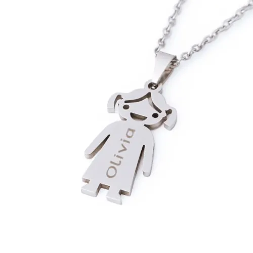 Wanapix | Colgantes Grabados con Figuras de Niños y Niñas | Personaliza ambos lados con Textos Grabados | Modelo Niño o Niña | Colgante Personalizado de Acero Inoxidable