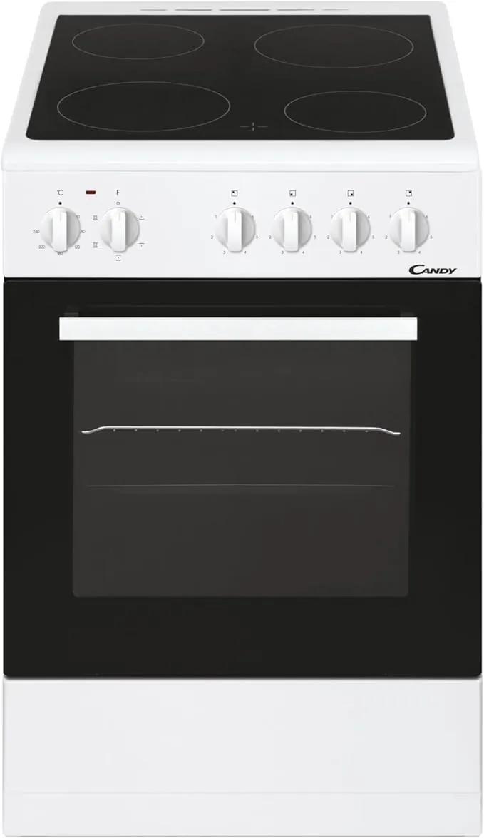 Candy CVE5436FEEW/E Cocina Libre Instalación 50cm, Horno Multifunción 43L con 6 Funciones, Vitrocerámica 4 Zonas, Mandos Independientes 4 para Vitrocerámica y 2 para Horno, Blanco