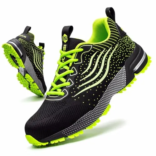 Zapatos de Seguridad para Hombre Mujer Zapatillas Trabajo Comodo Ligero Calzado de Seguridad con Punta de Acero Transpirable Verde 39
