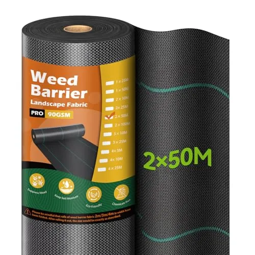 iropro Malla Antihierbas, 2 * 50m, Malla contra Malas Hierbas, Tela Geotextil para Control de Maleza, 100m² Tela Antihierbas, Lona antimalezas jardín, Protección césped Artificial, Anti-UV