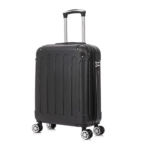 RAYKONG Maleta Cabina ABS 55x40x20cm 44L - Maxima aprovechamiento de Capacidad - 4 Ruedas Giratorias Dobles con 360ª - Candado Incrustado - Negro