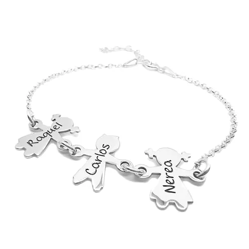 RINCON DEL ARTESANO HECHO A MANO MALAGA Pulsera Mamá Personalizada con nombres - Fabricada en plata de ley 925/1000 - Niños con Nombres - Regalo día de la Madre - Regalo Mamá