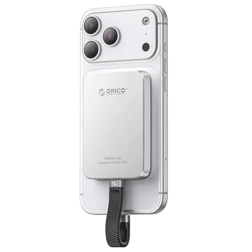 ORICO 512GB SSD Externo magnético, aleación de Aluminio, hasta 460MB/s, Disco Duro Externo ssd, amplía el Almacenamiento para iPhone 17 Pro MAX, Compatible con MagSafe, Smartphones USB‑C – K5MINI