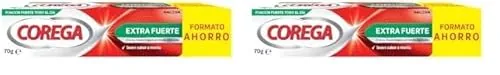 Corega Crema Fijadora Para Prótesis Dentales Extra Fuerte, Durante Todo el Día, Sabor a Menta Fresca, 70 g (Paquete de 2)