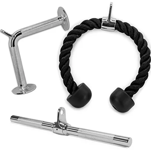 Yes4All SJ46 Combo de cuerda de tríceps, barra en forma de V y barra recta giratoria/giratoria – Barra de presión en forma de V – Cuerda de tríceps extraíble – Barra de tracción Lat