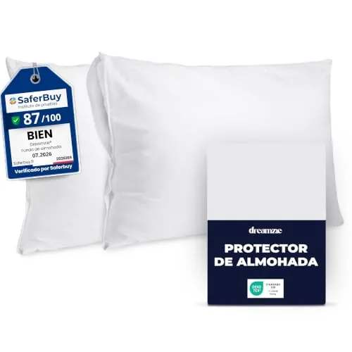 Dreamzie - Protector Almohada 40x70 cm Impermeable - Lavable 90°C - Pack x2 | Fundas de Almohadas con Cremalleras · Oeko-Tex · Suaves y Cómodas · Antiácaros · Antimanchas · Protección Total