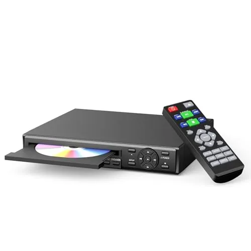 Desobry Reproductor DVD para TV, DVD Player HD 1080p con Sistema de Lectura Mejorado, Reproductor DVD/CD Multizona con Salida HDMI y AV, Reanudación de reproducción, Control Remoto