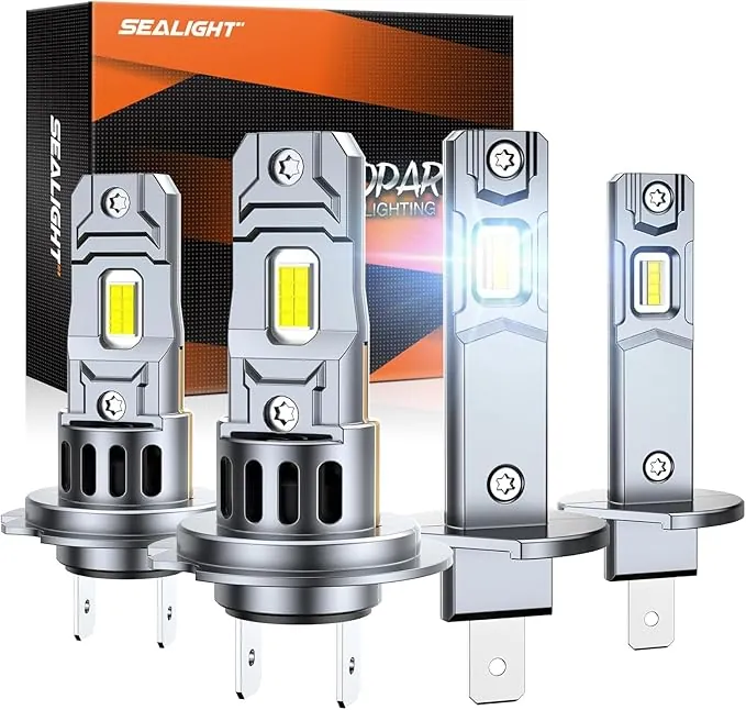 SEALIGHT Kit Led H7+H1 50000LM - Versión 2026 con Ventilador 14000 rpm, Diseño 1:1 Sin Deslumbramiento, Instalación Plug and Play Fácil, Paquete de 4 Unidades