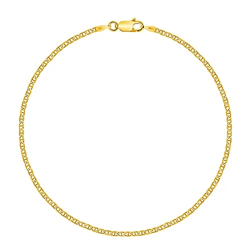 PLANETYS - Cadena de tobillo (malla marina, plata 925/1000, chapada en oro amarillo de 18 quilates, ancho 2,4 mm), One Size, Oro amarillo Plata
