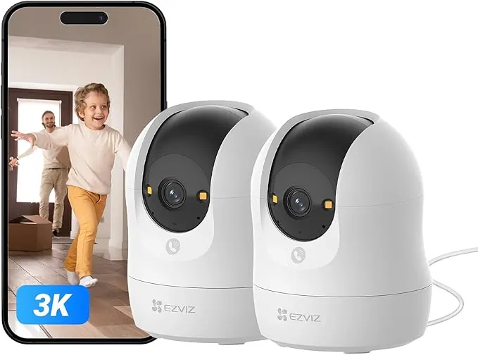 EZVIZ C6N G1 3K(2-Pack) Cámara Vigilancia WiFi Interior 360°, Cámara IP Detección de Personas, Visión Nocturna en Color, Audio Bidireccional, Seguimiento con Zoom, Control Remoto, para bebé/Negocio