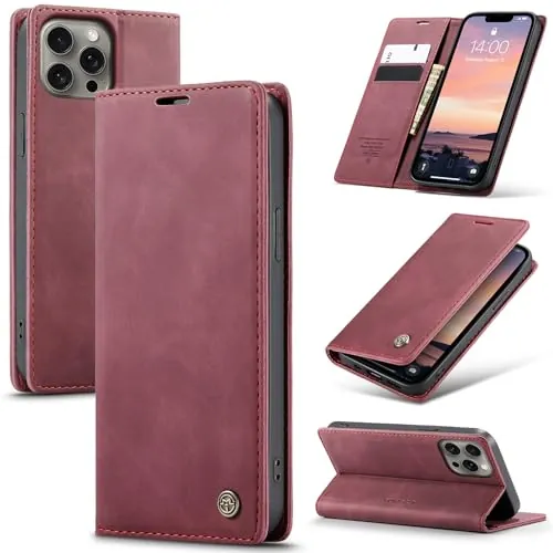 Azororo Funda para iPhone 13 ProMax 5G PU Cuero Premium, Tapa Libro Estuche Flip Case, Tarjetas/Billetera, Soporte Plegable y Cierre Magnético Carcasa para iPhone 13 ProMax -Vino Rosso