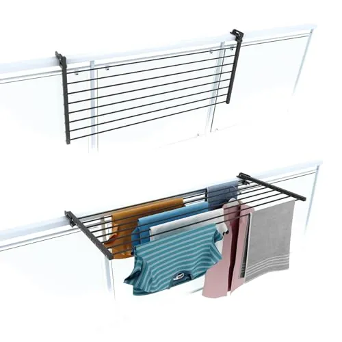 foxydry Duo Tendedero de balcón plegable, para exterior, resistente, de acero inoxidable y aluminio, para barandilla de balcón, balcón, terraza, antracita, longitud 118 cm