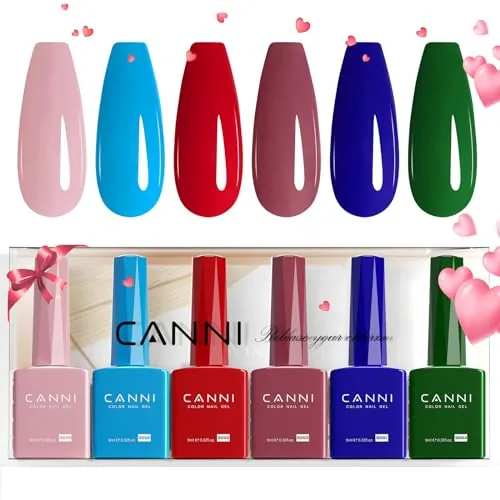 CANNI Esmaltes Semipermanentes de Uñas en Gel 6 Color rosa azul rojo verde pink blue red green UV Gel Kit Gel Nail Polish Esmalte Uñas Valentín Kit Uñas Semipermanentes Pintauñas Semipermanentes Set