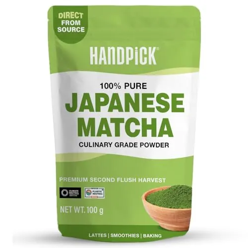 HANDPICK Matcha en Polvo (100 g, 100 tazas) – auténtico té verde matcha japonés en polvo, directo desde Shizuoka (Japón), ideal para lattes y batidos