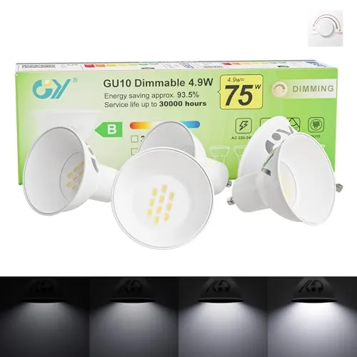 GY Bombilla LED GU10 Regulable 4.9W 790LM, 6500K Blanco Frío, 110° Ángulo de Haz, Ahorro de Energía, Protección Ocular, Bombilla GU10 LED Dimmable, 5 Unidad (Paquete de 1)