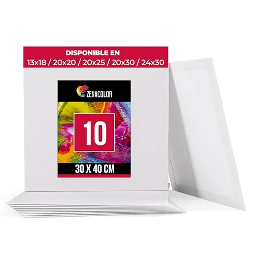 Zenacolor - Set de 10 Canvas - Lienzos para Pintar 30x40cm - Todos los Tipos de Pintura sobre Tela - 100% Algodón sin Ácidos