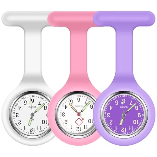 Vicloon Reloj de Bolsillo de Silicona con Broche, 3 Piezas Reloj de Enfermera de Bolsillo para Enfermera con Broche para Unisexo Reloj Paraméd Nurse Fob, Regalo para Enfermera Médico