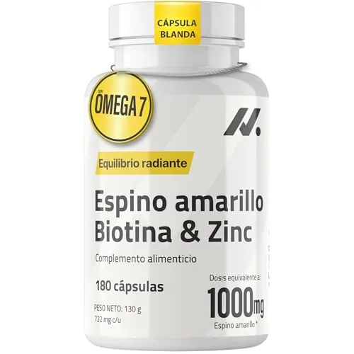 Omega 7 de Espino Amarillo con Biotina - Cabello, Piel y Uñas - 180 Perlas