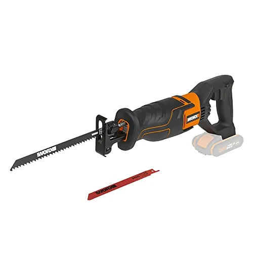 WORX WX500.9 Sierra de Sable 20V Sin Batería ni Cargador, Velocidad Variable, Patín Pivotante Ajustable, Mango Delantero, Cambio SDS sin Herramientas