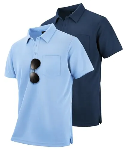 SwissWell Lote de 2 Polo Hombre Manga Corta Transpirable Golf Polos Camisa para Hombre, Azul Marino+Azul Claro 3XL