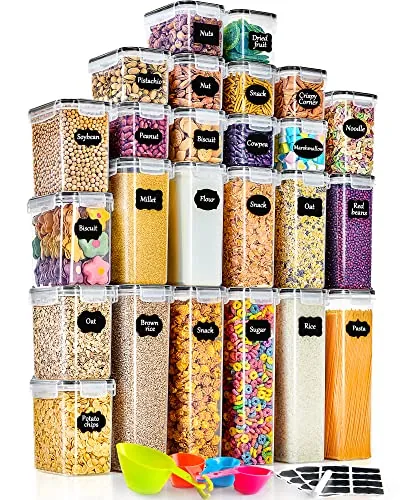 GoMaihe Botes Cocina, Juego de 25 Piezas de Recipiente de Botes Cocina Almacenaje de Plástico de Alimentos Sellados con Tapa, Se Utiliza para Almacenar Cereales Arroz, Harina, Etc