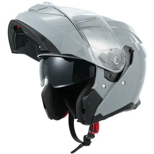 MY Casco Moto Modular 935, Homologado ECE 22.06 con Viseras Dobles para Hombre y Mujer (Gris, M)