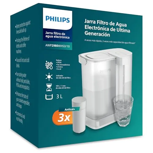 Philips Water Dispensador de agua filtrada bajo demanda (3L) – Agua fresca y limpia, 3x filtro Anticalc+ que mejora el sabor y reduce la cal y las impurezas, libre de BPA