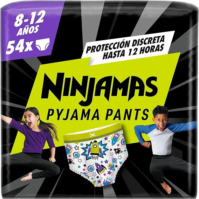 Dodot Pañal-Braguita Ninjamas, Talla 8-12 años (27-43 kg), 54 pañales tipo calzoncillo, pañal noche con Naves Espaciales, Protección Contra Fugas Toda La Noche