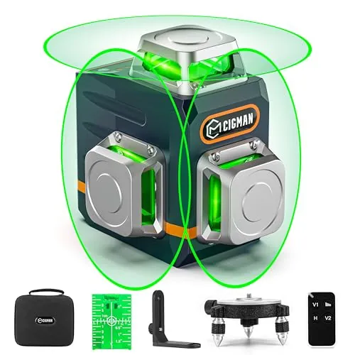 CIGMAN Nivel Láser Verde, 3x360° Autonivelante con Control Remoto