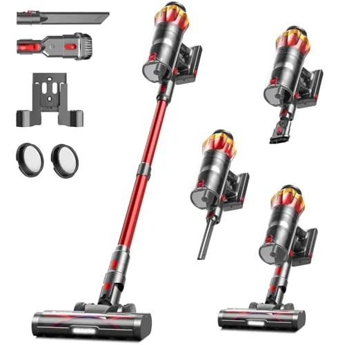 55Kpa/650W/65Mins Aspiradora sin Cable, Aspiradora sin Cable de 1.6 L/Pantalla Táctil LED,Capa de Filtración de 8 Etapas, Autocargable,Autoportante,Adecuado para Suelos/Alfombras/Pelo de Animales