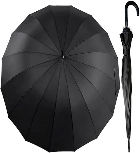 KARNIBAL Paraguas Grande XXL Resistente Al Viento, 16 Varillas Reforzadas, Paraguas Plegable Antiviento Dama o Caballero, Mujer Hombre Negro Extra Grande, Automático, 115cm Diametro