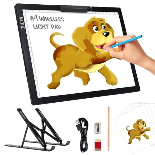elice Placa de luz DIN A4 con soporte/clip, recargable, A4, portátil, 6 niveles de brillo y atenuación sin niveles, caja de luz para pintura de diamantes, dibujo, bocetos, tatuajes