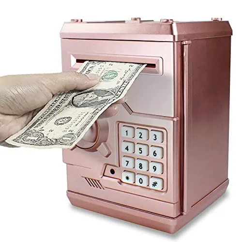HUSAN Hucha electrónica para niños con código electrónico de cerditos, Mini cajero electrónico para Monedas ATM, Caja de Monedas, Juguete Divertido Regalo (Oro Rosa)
