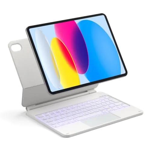 Inateck Funda Teclado iPad A16/10ª Gen, Soporte Magnético Flotante | Para 10.9/11", 7 colores retroiluminado, touchpad, brazo flotante,RGB, NeoMagic SE, Blanco