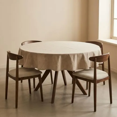 svet Mantel Antimanchas Tacto Tela Extrasuave, Mesa Redonda, Algodón Impermeable, Diámetro 140 cm (Liso, Beige)