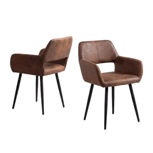 MEUBLE Cosy Juego de 2 Sillas de Comedor Vintage Retro Sillón Tapizado en Gamuza con Reposabrazos Patas Metálicas para Cocina Salón