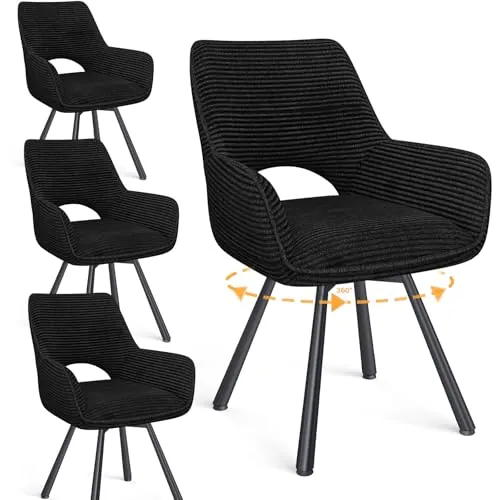 WAFTING Sillas de Comedor Giratoria 360°, Sillas Comedor Pack 4, Negro