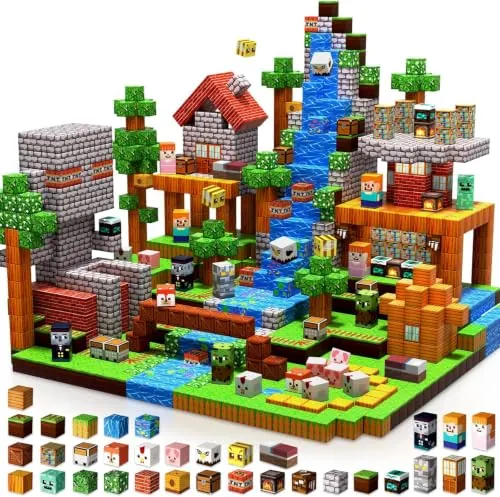 Bloques Magneticos 300PCS, Tema Biblioteca del Bosque con Animales y Camino | Juego de Construcciones Magneticas - Bloques Magneticos Construccion Niños Regalo Creativo STEM para Niños y Niñas de 3+ Años