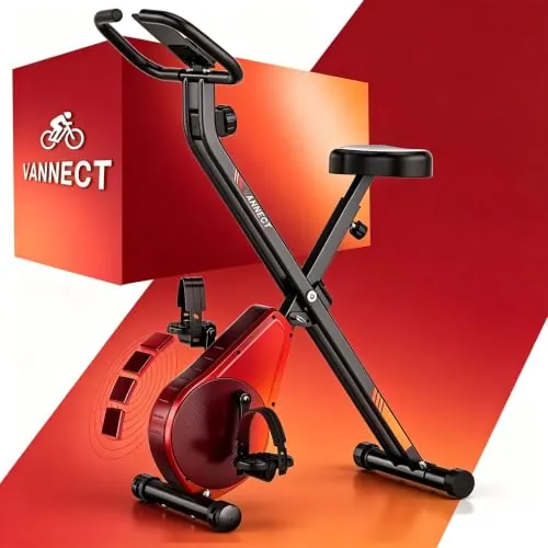 VANNECT Bicicleta Estatica Plegable con 16 Niveles de Resistencia, Monitor LCD y Medición de Pulso Manual, Soporte Plano, Ahorro de Espaci, Estática Silenciosa Magnética Bicicleta Estatica para Casa