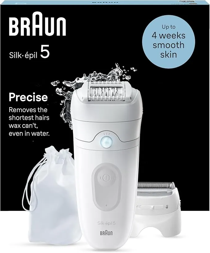 Braun Silk-épil 5, Depiladora Eléctrica Mujer Para Una Eliminación Del Vello Fácil, Depilación En Seco Y En Mojado, Con Cabezal De Rasuradora, Piel Suave Duradera, 5-041, Blanco/Gris