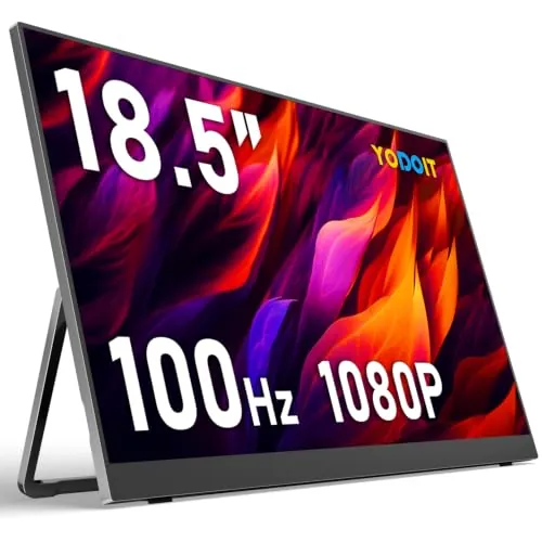 Yodoit Monitor Portátil 18.5" 100Hz Pantalla FHD 1080p IPS Puerto USB Tipo C Altavoces Cubierta Inteligente Metálica Compatible con PC, MacBook y Xbox