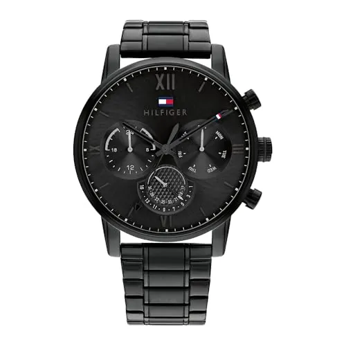 Tommy Hilfiger Reloj Analógico de Cuarzo Multifunción para Hombre con Correa de Acero Inoxidable Negra - 1791879