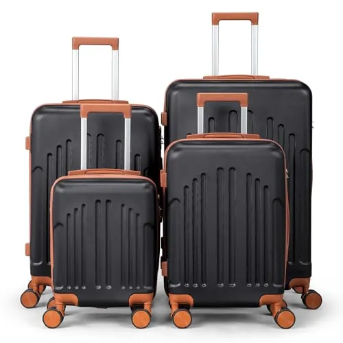 LEADZM Juego de Maletas de 4 Piezas (Negro-Marrón) | Maletas de Viaje Grandes 23 Kilos, Maleta Cabina, Mediana, Maleta de Viaje